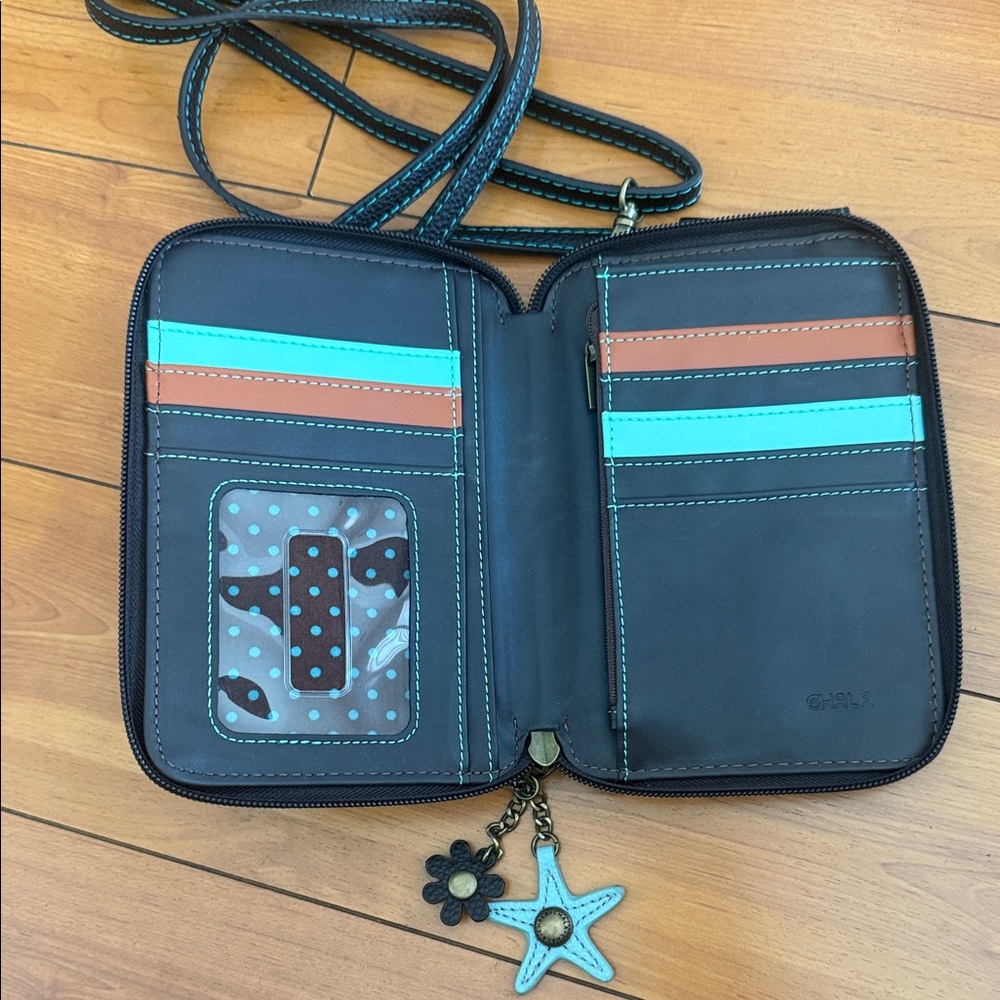 Chala Sea Turtle Crossbody Bag in Teal and Brown - Picture 2 of 4